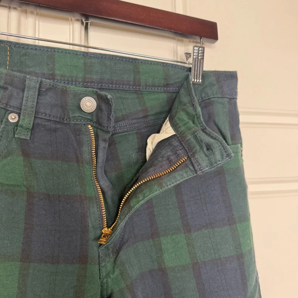 Levi's 511 Slim Fit Pants Mens 32/28 Green Navy Black Watch Plaid Stretch